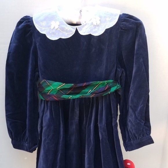 New Hartstrings Girl Blue Velvet Lace White Collar Winter Modest Dress - Picture 1 of 8